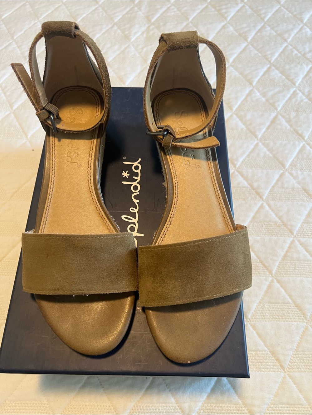 Splendid Olive-Tan Suede Ankle-Strap Sandals